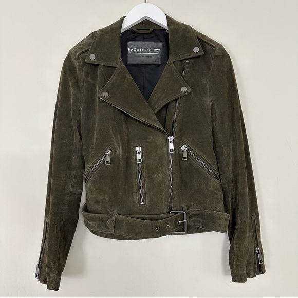 Bagatelle NYC Suede Olive Green Moto Jacket - Picture 1 of 10